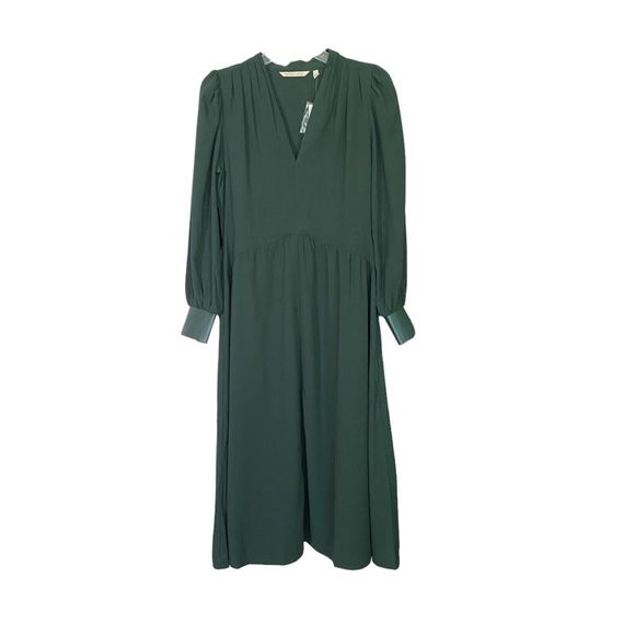 Soft Surroundings Katrina A Line Dress Women's 10 Jewel Green V Neck Midi NWT - Picture 3 of 5